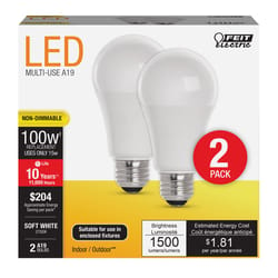 Feit A19 E26 (Medium) LED Bulb Soft White 100 Watt Equivalence 2 pk