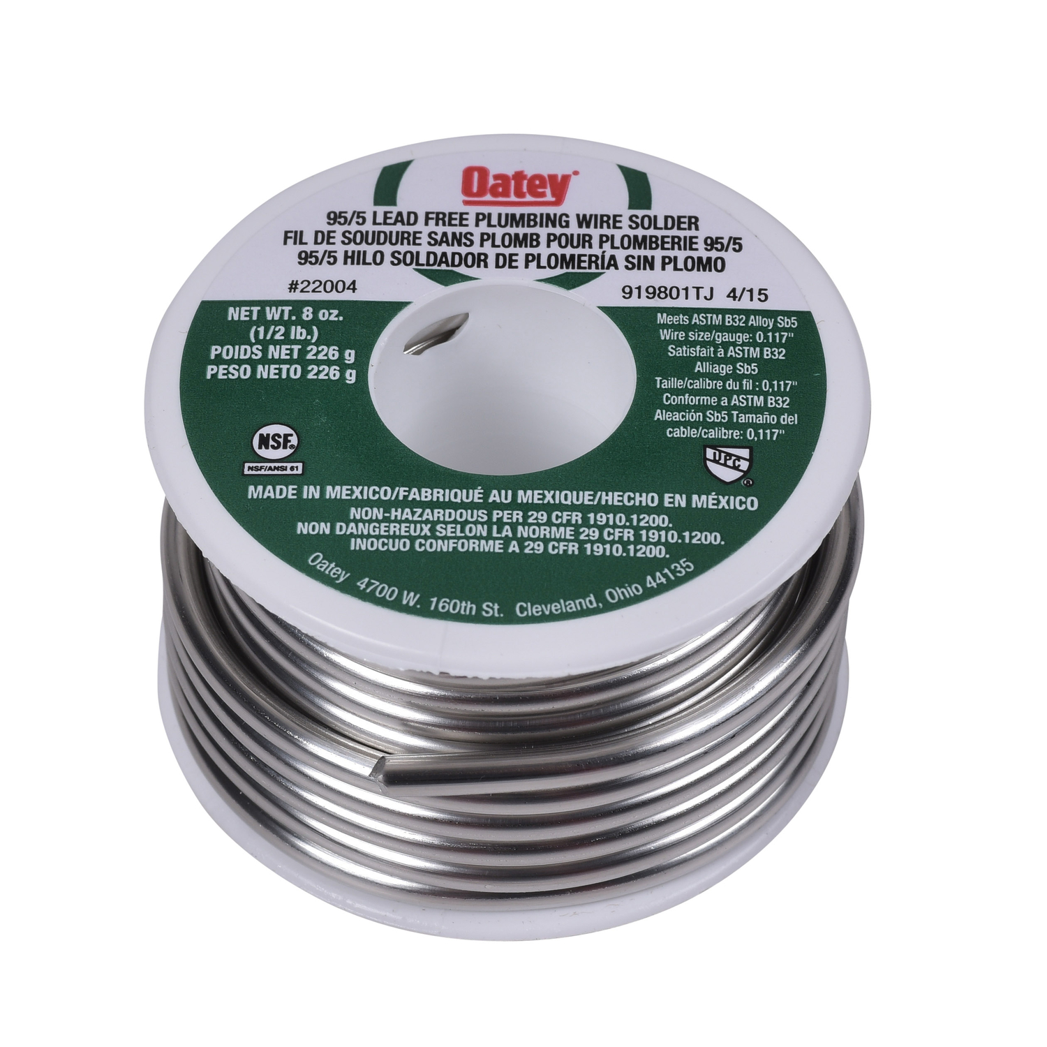 UPC 038753220048 product image for Oatey 8 oz. Lead-Free Tin/Antimony 95/5 Plumbing Wire Solder 1 pc. | upcitemdb.com
