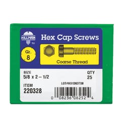 HILLMAN 5/8 in. D X 2-1/2 in. L Heat Treated Steel Hex Head Cap Screw 25 pk