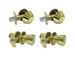 Faultless Tulip Polished Brass Entry Knob and Single Cylinder Deadbolt Right or Left Handed