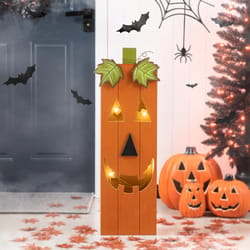 Glitzhome 30 in. LED Prelit Scary Pumpkin Face Halloween Decor