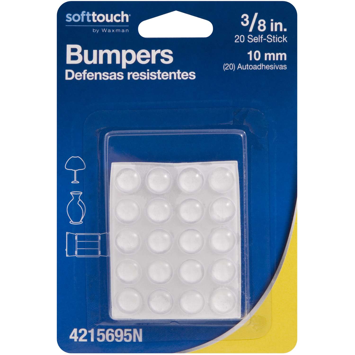 Softtouch Plastic Self Adhesive Bumper Pad Clear Round 0.38 in. W X 0.