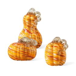 Glitzhome Stripes Pumpkin Gourd Glass 3 pc