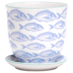 Chive Liberte 4.25 in. D Ceramic Flower Pot Blue Fish