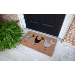 Entryways 30 in. W X 18 in. L Black/White Roosters Handwoven Coir Door Mat