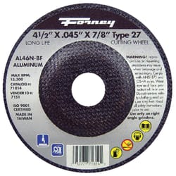 Forney 4-1/2 in. D X 7/8 in. Aluminum Oxide Metal Cut-Off Wheel 1 pc