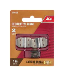 Ace 5/8 in. W X 1 in. L Antique Brass Brass Decorative Hinge 2 pk