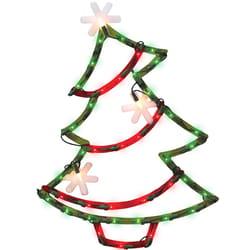 IG Design Green/Red Christmas Tree Silhouette Window Decoration 23 in.