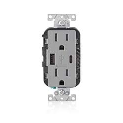 Leviton Decora 15 amps 125 V Type A/C Duplex Gray Outlet and USB Charger 5-15R 1 pk