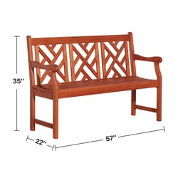 Azen Lidwina Brown Wood Garden Bench 35 in. H X 57 in. L X 22 in. D