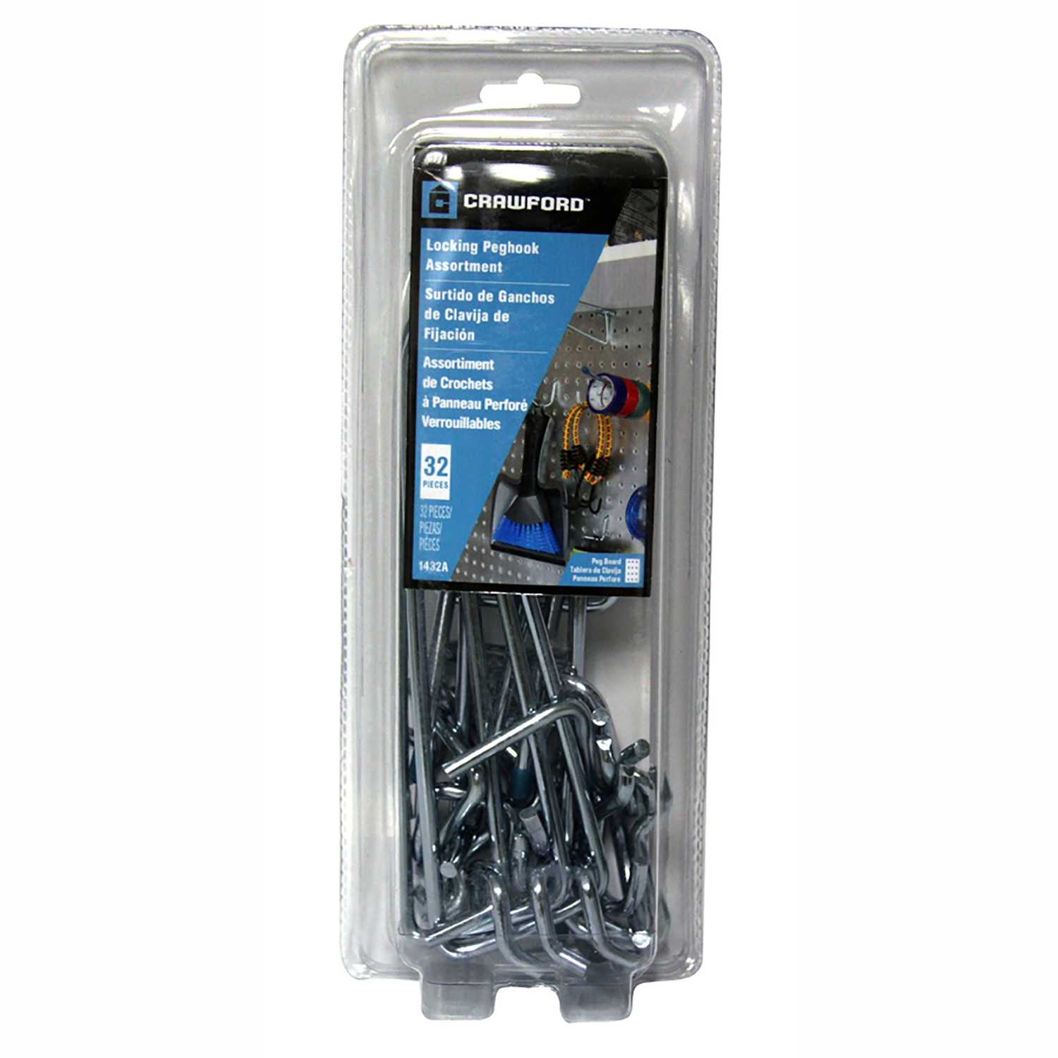 Crawford Zinc Plated Black/Silver Steel Peg Hook Assortment 32 pk Ace
