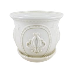 Trendspot Classical Ornate 5.1 in. H X 6 in. W X 6 in. D X 6 in. D Ceramic Planter White