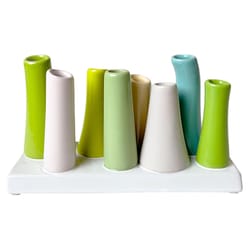Chive Pooley 5 in. H X 7 in. L Glazed Pea Green Ceramic Modern Bud 8-Tube Vase