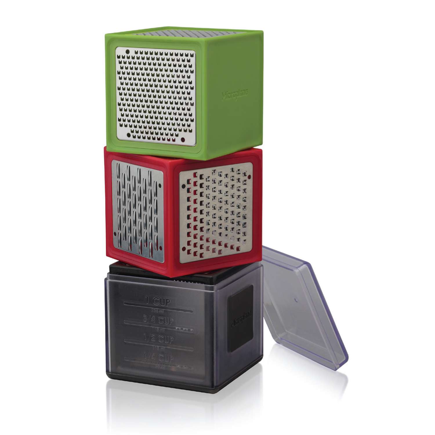 Microplane Mini 3 Sided Box Grater with Measuring Cup - Red 