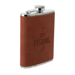 Pavilion Man Out 8 oz Brown/Silver Leather/Stainless Steel Flask