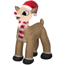 Gemmy Christmas Inflatable Rudolph the Red-Nosed Reindeer in Santa Hat and Scarf 42 in. Inflatable