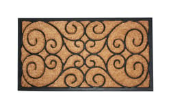 J & M Home Fashions 30 in. W X 18 in. L Black/Natural Scroll Coir/Rubber Door Mat