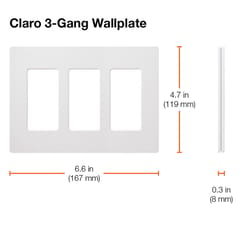 Lutron Claro White 3 gang Plastic Decorator Wall Plate 1 pk