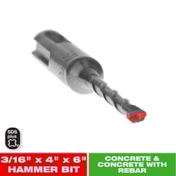 Diablo 3/16 in. X 6 in. L Carbide Tipped 2-Cutter Hammer Drill Bit SDS-Plus Shank 1 pk