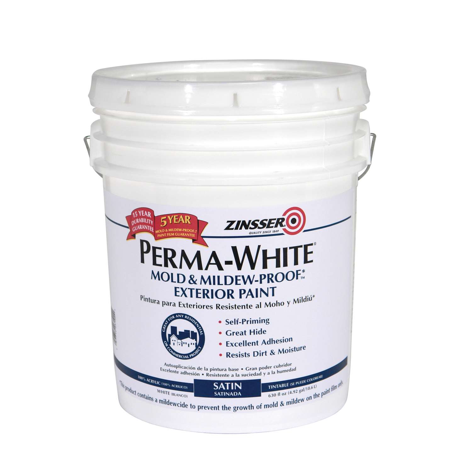 Zinsser PermaWhite Satin White WaterBased Mold and MildewProof Paint