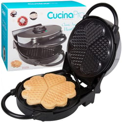CucinaPro Heart Brushed Silver Stainless Steel Waffle Maker