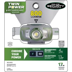 Police Security Twin Power 800 lm Gray/Green LED Head Lamp AAA Battery