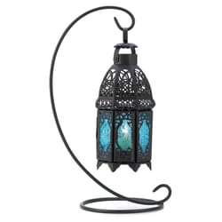 Gallery of Light Sapphire Nights 8.25 in. Glass/Metal Black Lantern