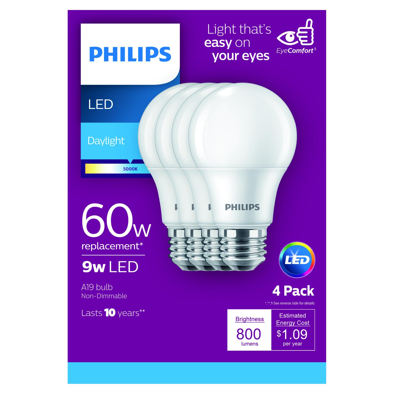 UPC 046677460327 product image for Philips A19 E26 (Medium) LED Bulb Daylight 60 Watt Equivalence 4 pk | upcitemdb.com