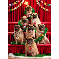 Avanti Press Pug Christmas Tree Greeting Card Paper 4 pc