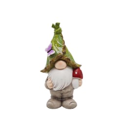 Luxe Light Decor Multicolored Polyresin 10.3 in. H Gnome with Green Leaf Hat and Mushroom Statue