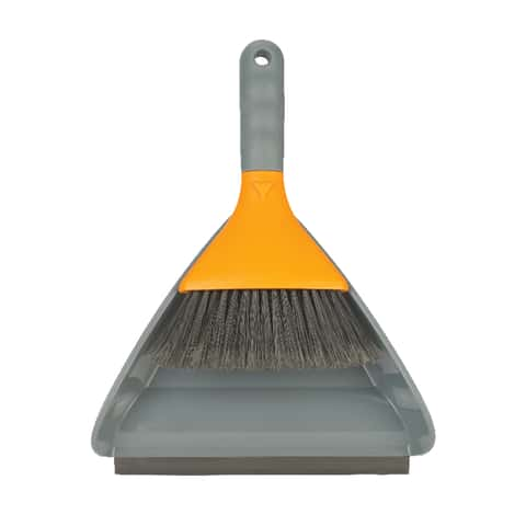 Casabella Quick 'n Easy Upright Broom and Dustpan Set, Gray/Orange