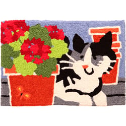 Jellybean 30 in. W X 20 in. L Multicolored Kitty and Potted Geraniums Polyester Accent Rug