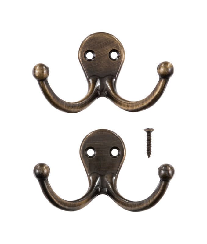 Ace 3 in. L Antique Brass Gold Brass Small Coat and Hat Hook 2 pk