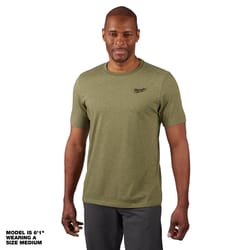 Milwaukee XXL Short Sleeve Men's Crew Neck Green Hybrid Work Tee Shirt