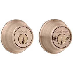 Kwikset SmartKey Security Antique Brass Metal Single Cylinder Deadbolt