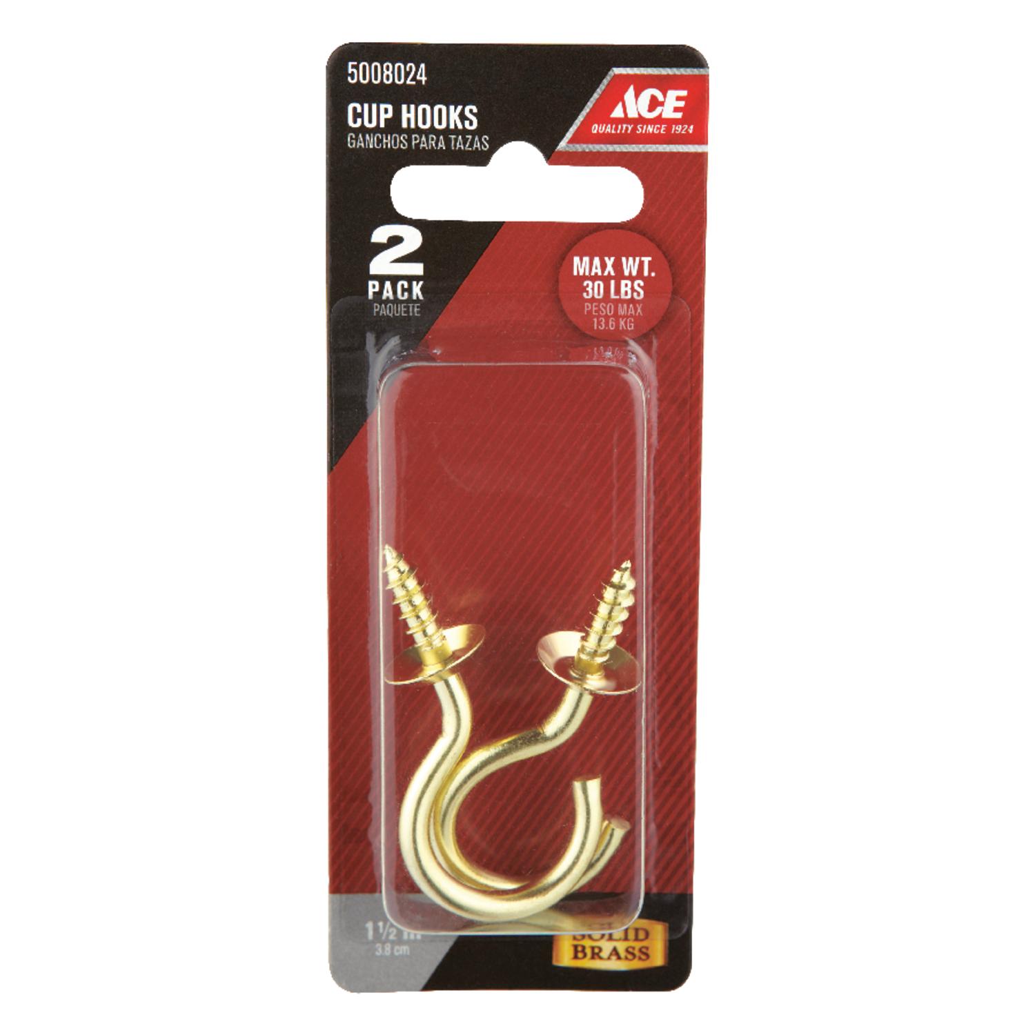 Ace Small Bright Brass Brass 5/8 in. L Cup Hook 8 lb 100 pk - Ace Hardware