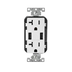 Leviton Decora 20 amps 125 V Duplex White Outlet and USB Charger 5-20R 1 pk