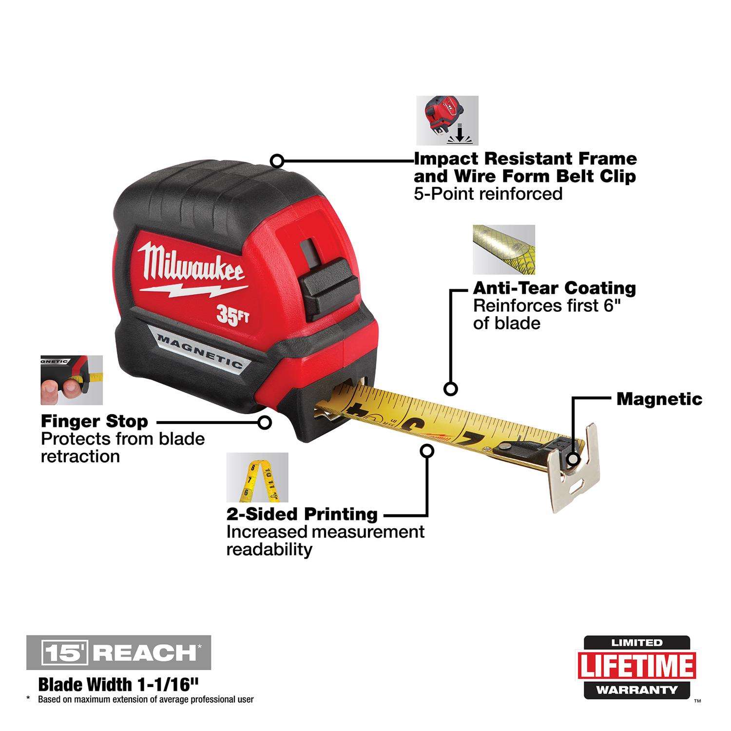 Tape Measure 16 Feet, Compact Wide Blade