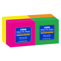 Bazic Products 3 in. W X 3 in. L Assorted Neon Sticky Notes 12 pad