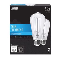 Feit ST19 E26 (Medium) Filament LED Bulb Daylight 40 Watt Equivalence 2 pk