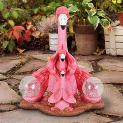 Exhart WindyWings Pink Resin 11.5 in. H X 9.5 in. L X 5.5 in. W Three Flamingos in Lotus with Crackl