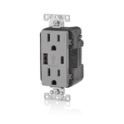 Leviton Decora 15 amps 125 V Type A/C Duplex Gray Outlet and USB Charger 5-15R 1 pk