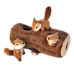 ZippyPaws Burrow Brown Plush Log with Chipmunks Dog Toy 1 pk