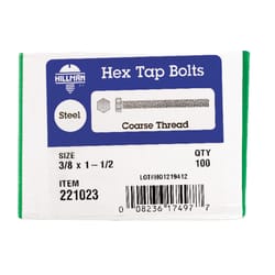 HILLMAN 3/8 in. D X 1-1/2 in. L Zinc Plated Steel Hex Tap Bolt 100 pk