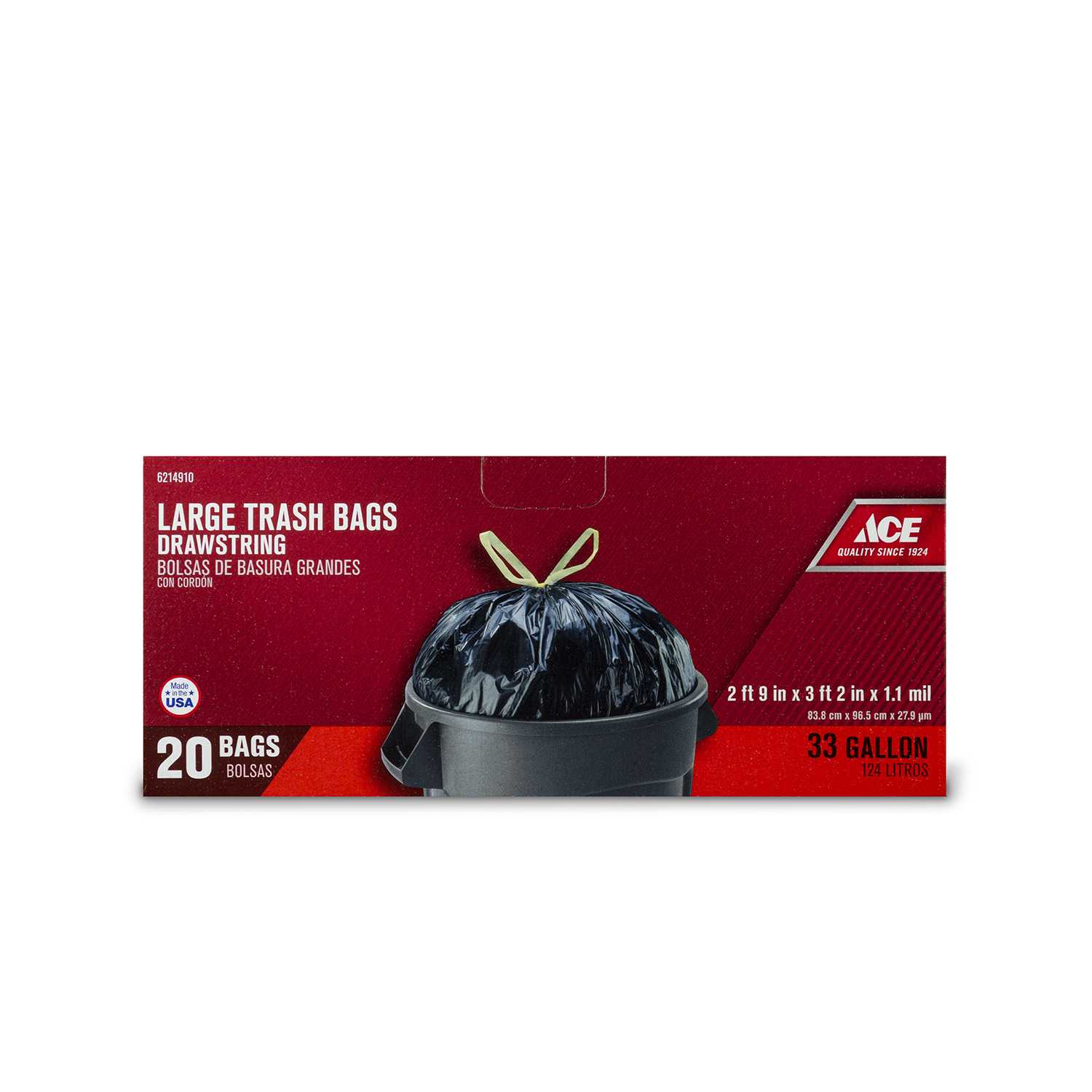 Ace 33 gal. Trash Bags Drawstring 20 pk Ace Hardware
