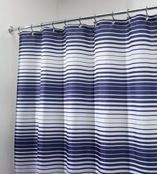 iDesign Navy Polyester Stripes Shower Curtain
