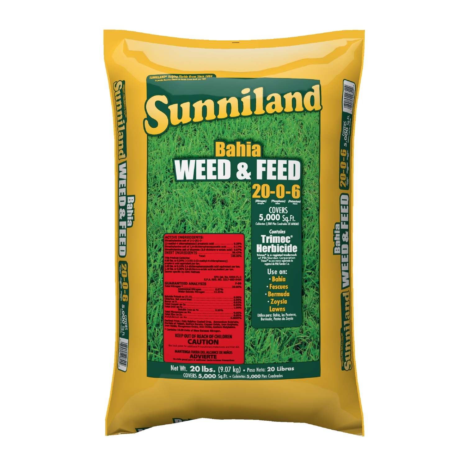 Sunniland 20-0-6 Weed & Feed Lawn Fertilizer For Bahia Grass 5000 sq ft