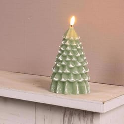 Lumineo Green Flickering Flameless Tree Candle 7 in.