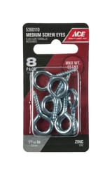 Ace 5/32 in. D X 1-5/16 in. L Zinc-Plated Steel Screw Eye 55 lb. cap. 8 pk