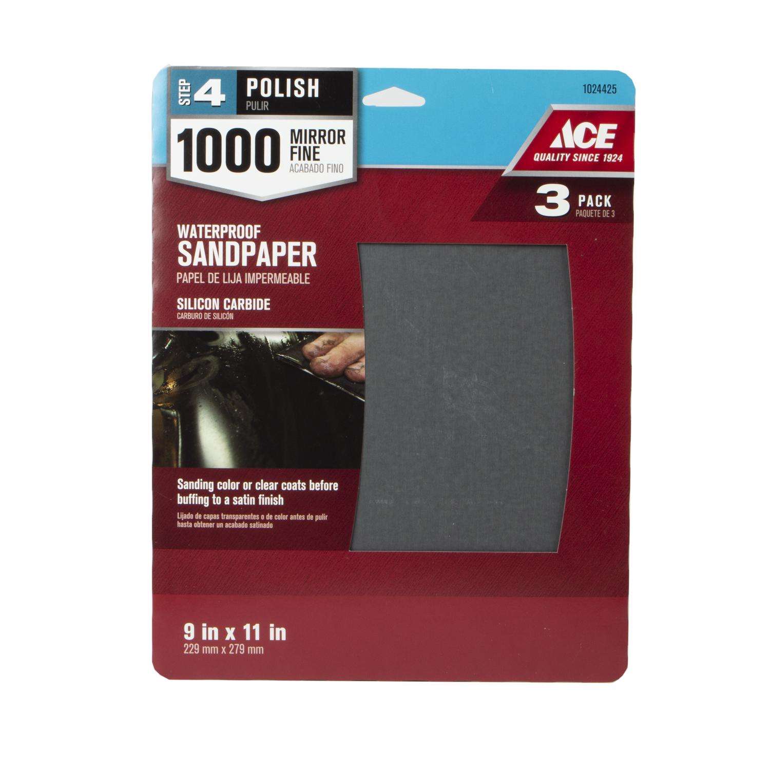 Ace 11 in. L X 9 in. W 1000 Grit Silicon Carbide Waterproof Sandpaper 3